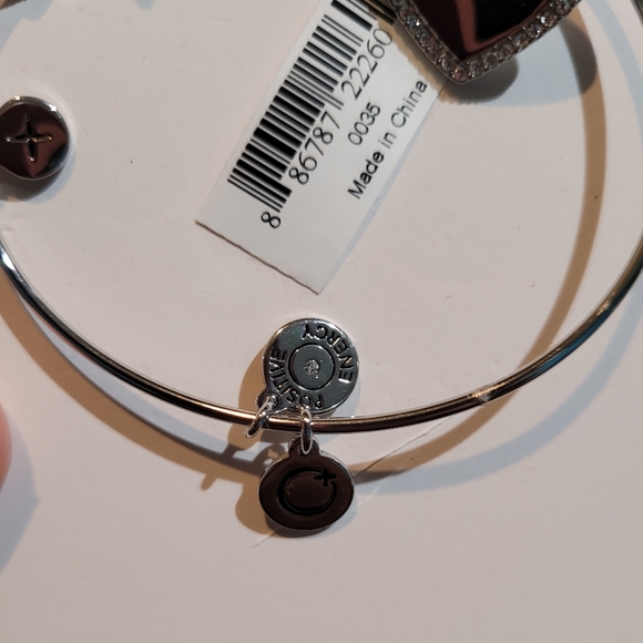 NWT Alex and Ani Silver Tone Crystal I Love You Expandable Charm Bangle Bracelet - Picture 2 of 5